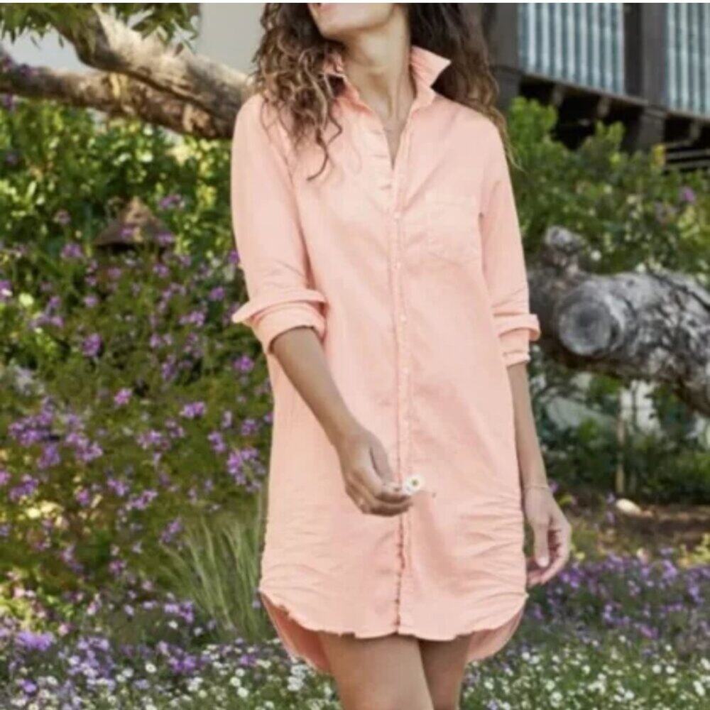 Frank & Eileen Mary Denim Shirtdress XXS Peach Pink Cotton Dress Made USA